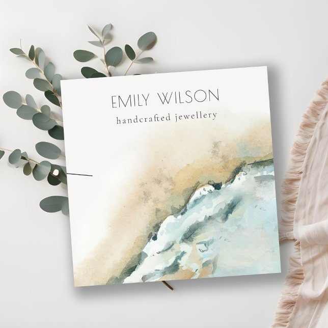 Coastal Sea Waves Sand Beach Necklace Display Square Business Card (Creator Uploaded)