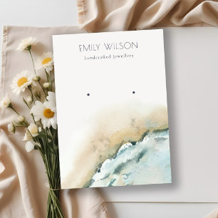 Coastal Sea Waves Sand Beach Stud Earring Display Business Card