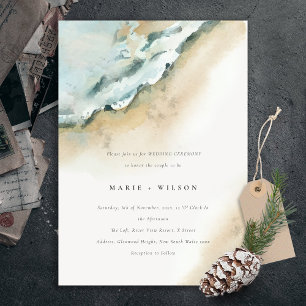 Coastal Sea Waves Sand Beach Wedding Invitation