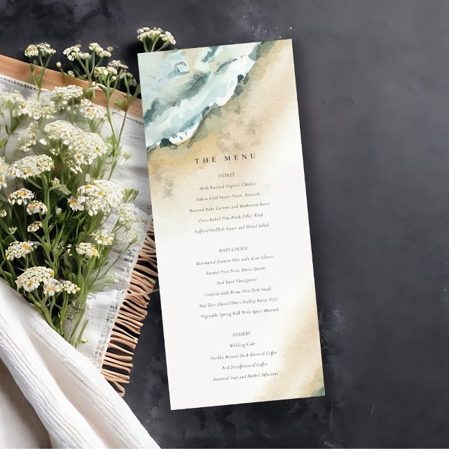 Coastal Sea Waves Sand Beach Wedding Menu Card (Creator Uploaded)