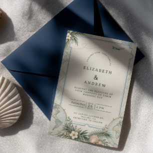 Coastal Seafoam Travel Wedding Invitation