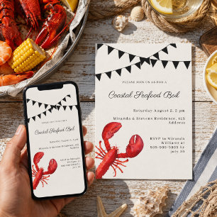 Coastal Seafood Boil party sand Invitation