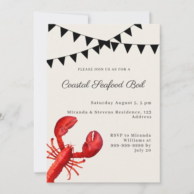 Coastal Seafood Boil party sand Invitation (Front)