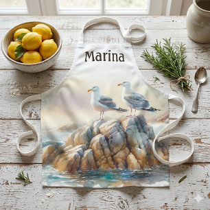 Coastal Seagulls Watercolor Seascape Apron