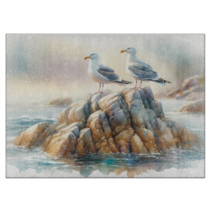 Coastal Seagulls Watercolor Seascape Cutting Board