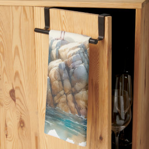 Coastal Seagulls Watercolor Seascape Tea Towel