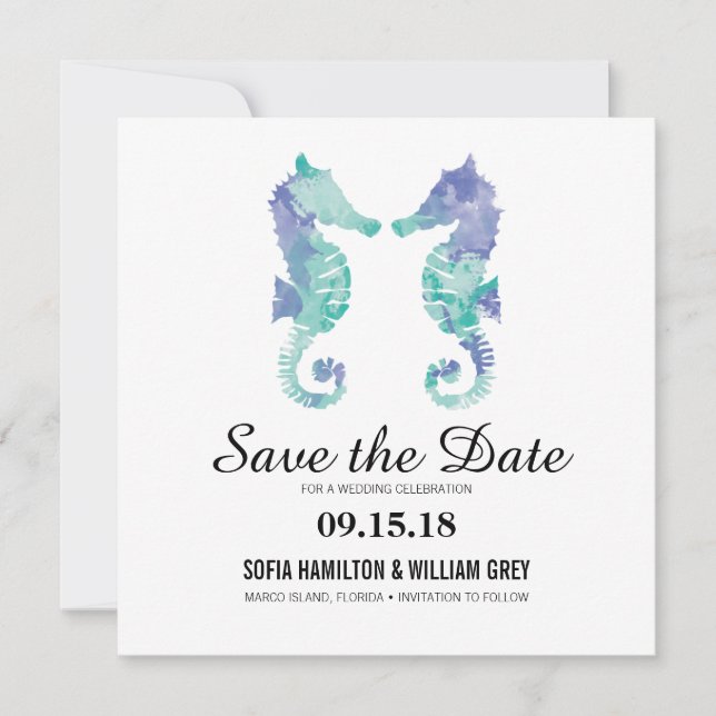 Coastal Seahorse Watercolor | Save the Date (Front)