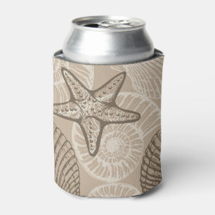 Coastal sealife starfish and shells in beige can cooler
