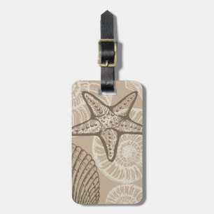 Coastal sealife starfish and shells in beige luggage tag
