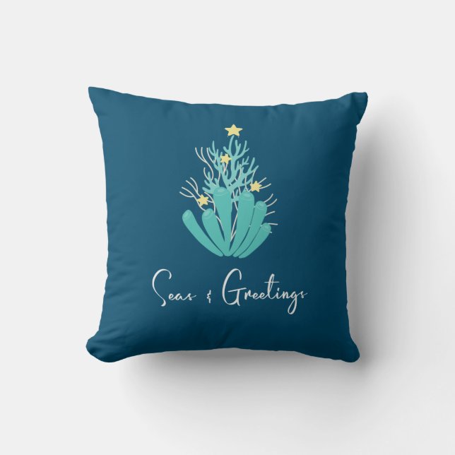Coastal Seas and Greetings Coral Cushion (Front)
