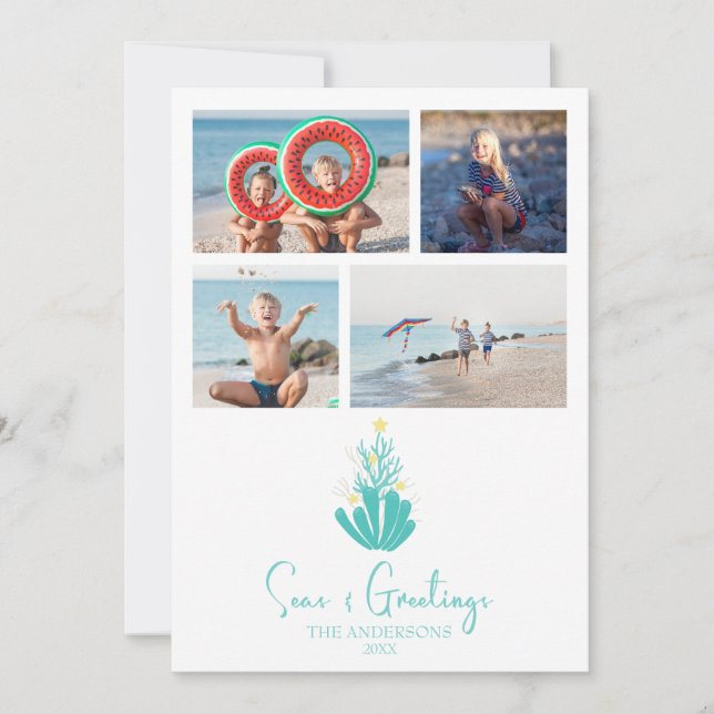 Coastal Seas and Greetings Coral Tree Holiday Card (Front)