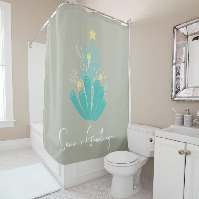 Coastal Seas and Greetings Coral Tree Shower Curtain (In Situ)