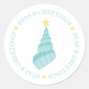 Coastal Seas and Greetings Shell Tree  Classic Round Sticker