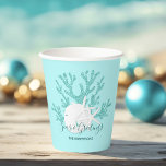 Coastal Seas & Greetings Christmas Beach Aqua Blue Paper Cups<br><div class="desc">Perfect for holiday coastal entertaining, these beachy Christmas paper cups have aqua blue glitter coral, white sand dollar and starfish, and the seasonal message “Seas & Greetings”, on a light aqua blue background. *If you would like this design on more products or need design help, please contact me through Zazzle...</div>