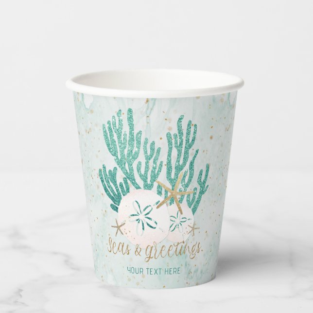 Coastal SEAS & Greetings Glitter Coral Personalise Paper Cups (Front)