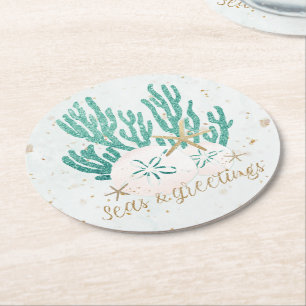 Coastal SEAS & Greetings Glitter Coral Starfish Round Paper Coaster