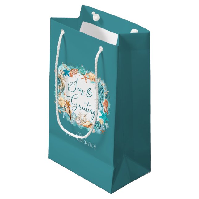 Coastal SEAS & GREETINGS Seahorse Shells Name Small Gift Bag (Front Angled)