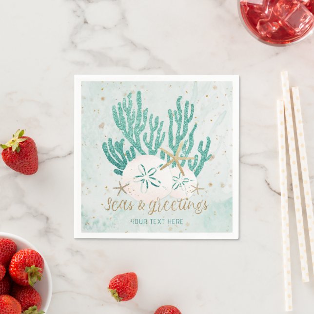 Coastal SEAS & Greetings Turquoise Glitter Coral Napkin (Insitu)