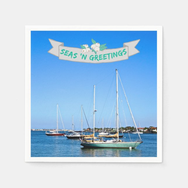 Coastal Seas n Greetings Sailboats on the Bay Napkin (Front)