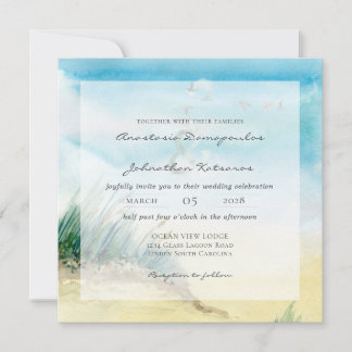 Coastal Seascape Rustic Watercolor Invitation