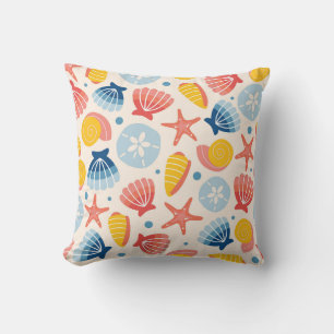 Coastal Seashell and Starfish Pattern Cushion