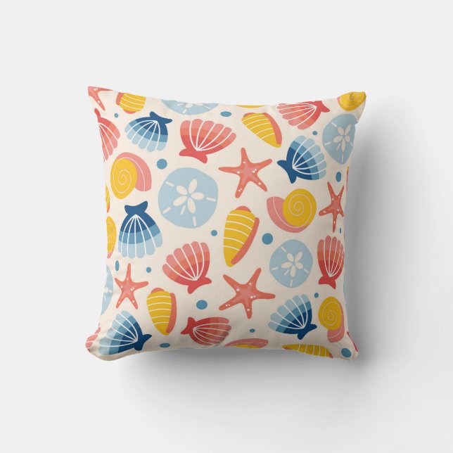 Coastal Seashell and Starfish Pattern Cushion (Front)