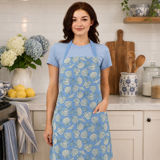 Coastal Seashell Beach Cottage Blue Apron (Creator Uploaded)