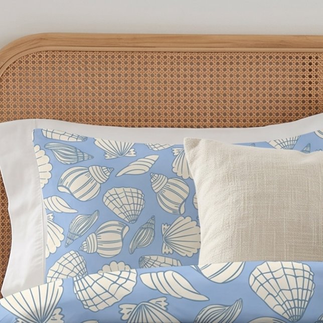 Coastal Seashell Beach Cottage Blue Pillowcase (Creator Uploaded)