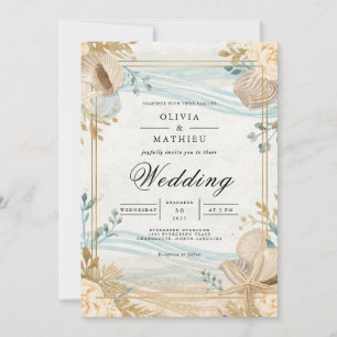 Coastal Seashell Beach Wedding Invitation