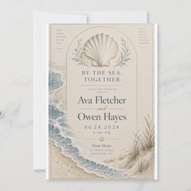 Coastal Seashell Beach Wedding Invitation (Front)