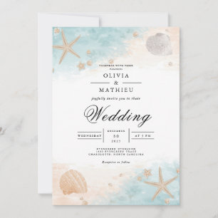 Coastal Seashell Bloom Wedding Invitation