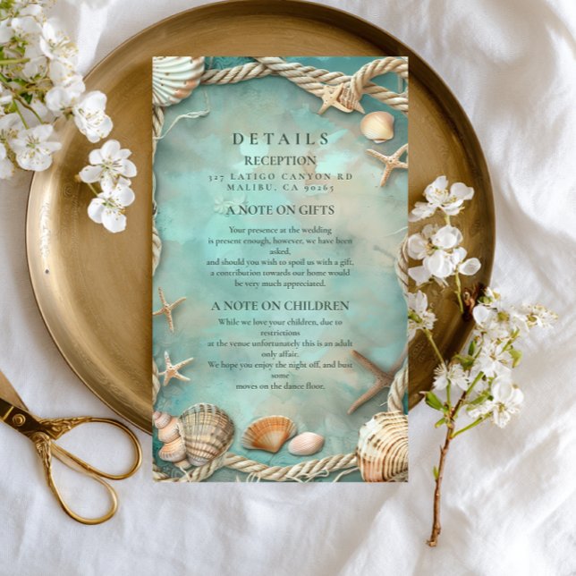 Coastal Seashell Botanical Wedding Enclosure Card (Creator Uploaded)