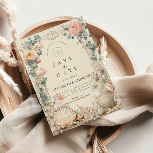 Coastal Seashell Botanical Wedding Save The Date (Creator Uploaded)