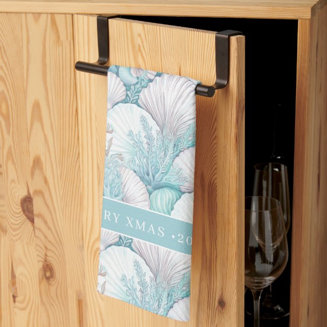 Coastal Seashell & Coral Pattern#3 ID1009 Tea Towel (Thirds Fold)