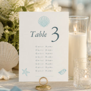 Coastal Seashell Elegant Wedding Table Number