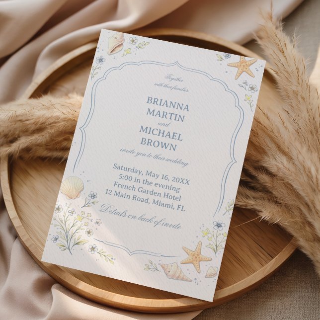 Coastal Seashell Floral Elegant Invitation (Creator Uploaded)