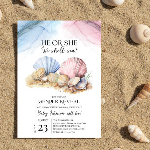 Coastal Seashell Gender Reveal He or She We Shell  Invitation