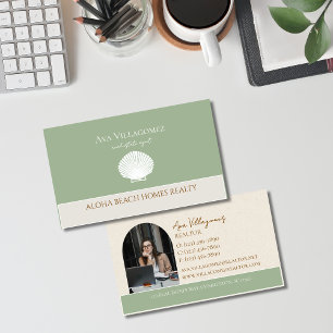 Coastal Seashell Logo Neutral Real Estate Business Card