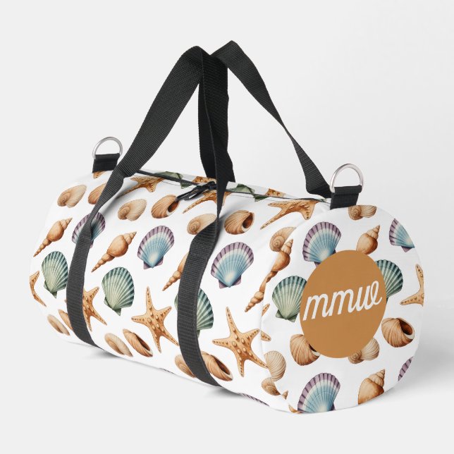 Coastal Seashell Monogram Gym & Travel Bag (Left Corner)