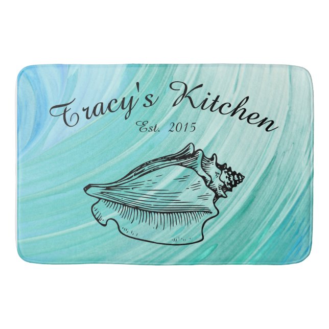 Coastal Seashell Monogram Kitchen Mat (Front)