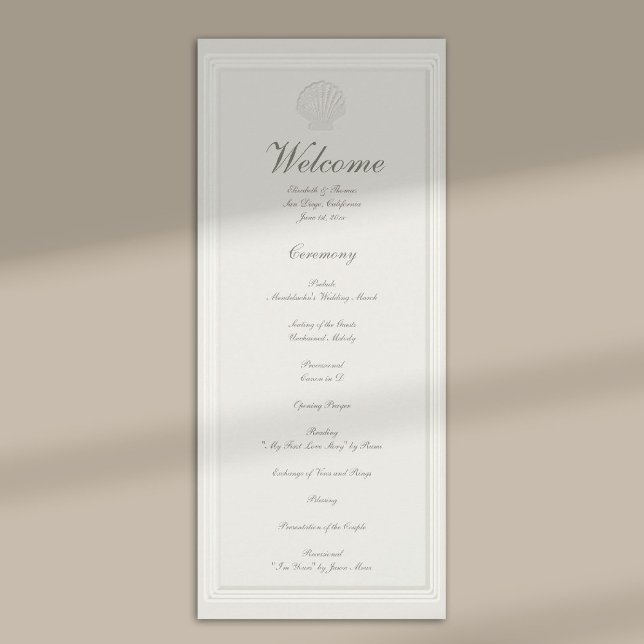 Coastal Seashell Nautical Formal Wedding Program (modern classic wedding program coastal nautical shell ecru script formal traditional elegant)