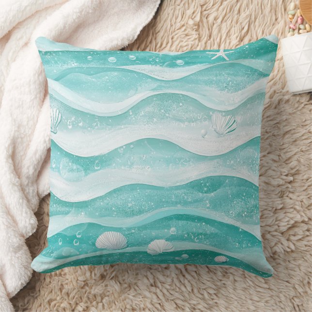 Coastal Seashell Ocean Wave Pattern Cushion (Blanket)