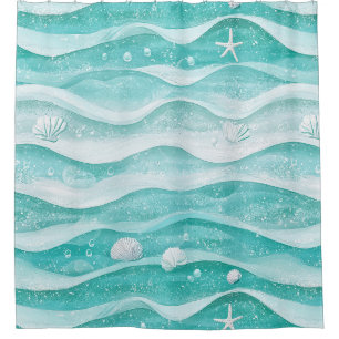 Coastal Seashell Ocean Wave Pattern Shower Curtain