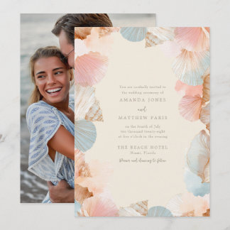 Coastal Seashell Photo Wedding Invitation