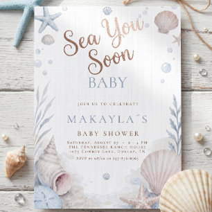 Coastal Seashell Sea You Soon Baby Boy Shower Invitation