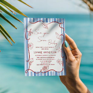 Coastal Seashell Sea You Soon Baby Shower Invitation