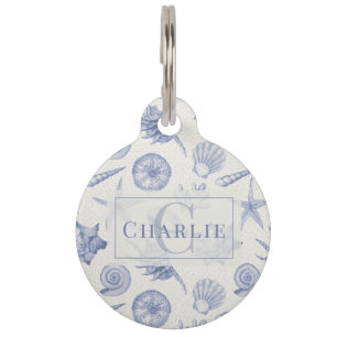 Coastal Seashell Sketch Personalised Dog Cat Pet Tag