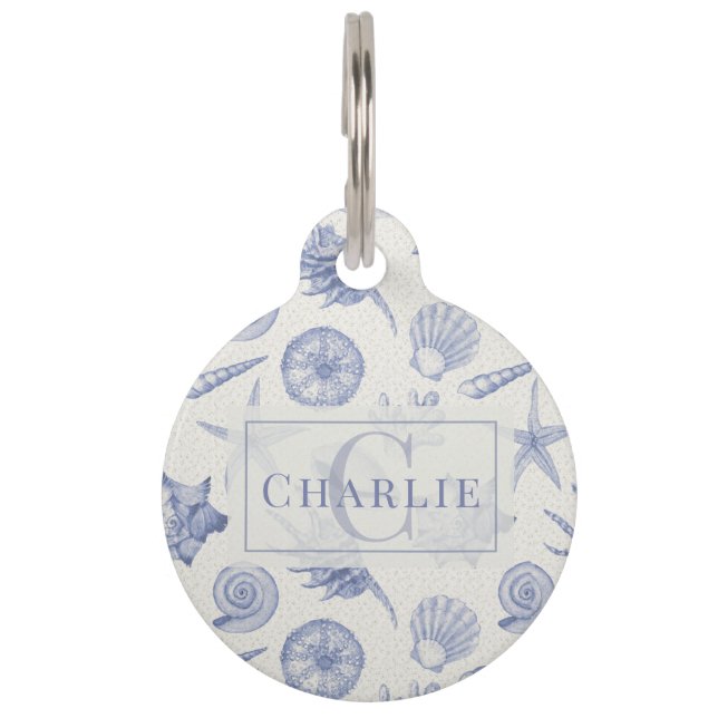 Coastal Seashell Sketch | Personalised Dog Cat Pet Tag (Front)