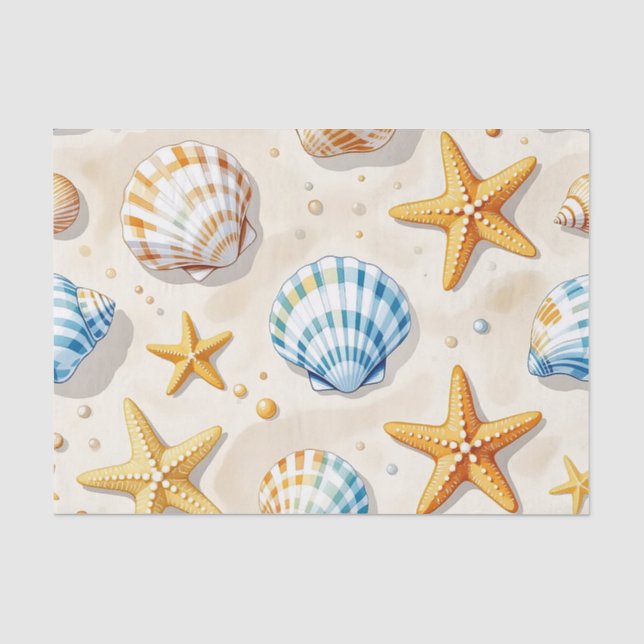 Coastal Seashell Starfish Beach Pattern Tissue Paper (Front)