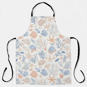 Coastal Seashell Starfish Blue Peach Cream Apron